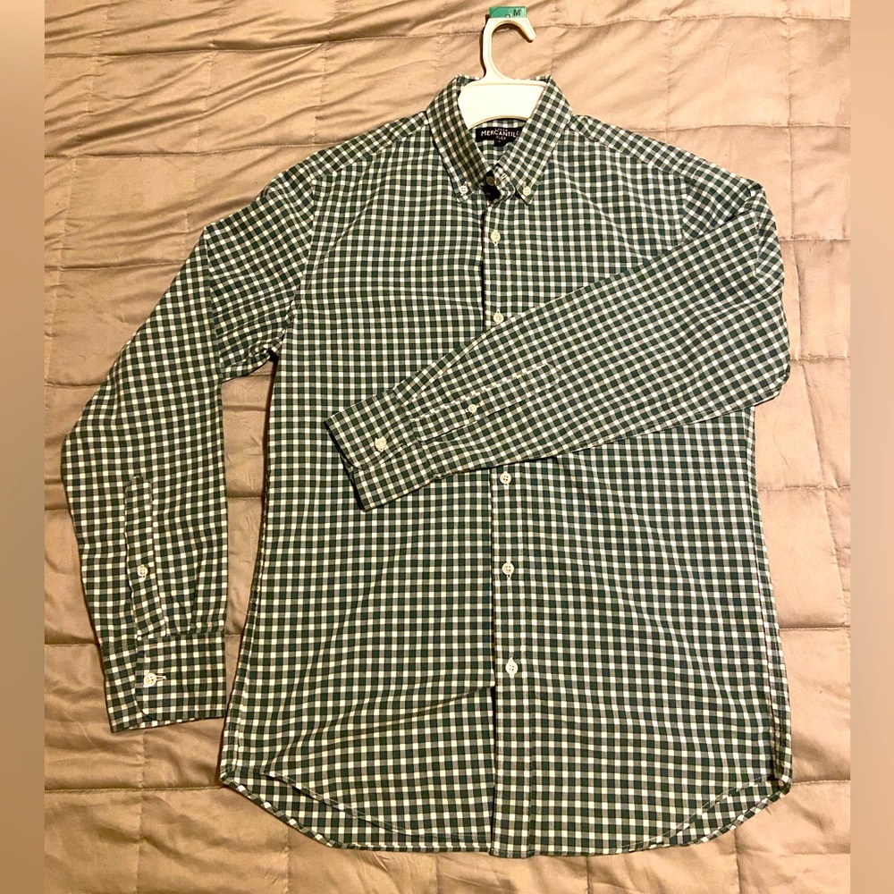 J. Crew Mercantile Men’s Slim Fit Flex Button-Up Shirt Green White Medium